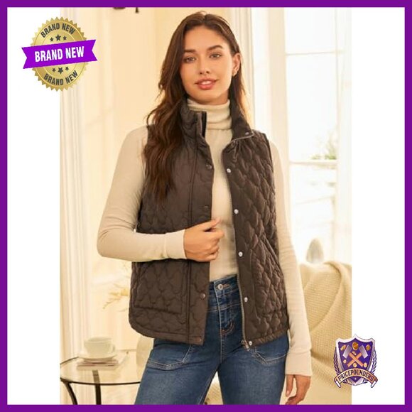 Lightweight Quilted Puffer Vest, Stand Collar, Zip Front, Sleeveless - Picture 4 of 6